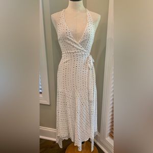 Olivaceous Polka Dot Asymmetrical Wrap Plunge Dress | Size Small
